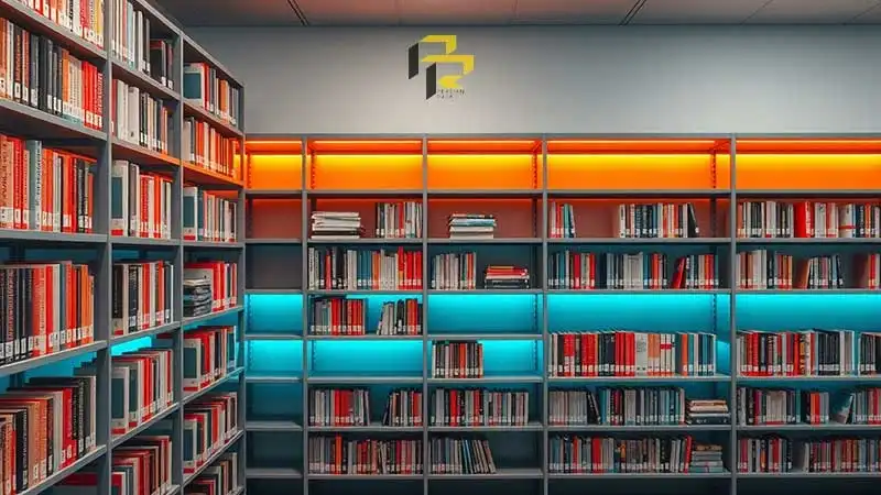 8 معیار انتخاب بین قفسه کتابخانه چوبی و فلزی؛ کدام بهتر است؟ 4 کتابخانه با قفسههای فلزی نورپردازی شده