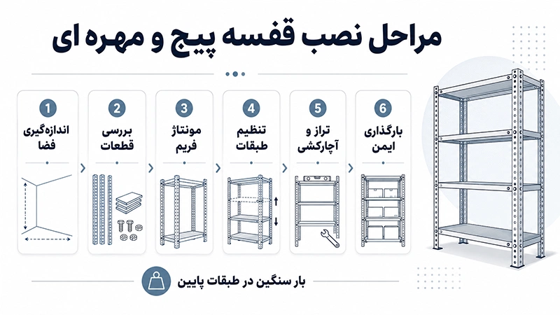 آموزش نصب قفسه پیچ و مهره ای انبار؛ راهنمای مرحله به مرحله 1 نصب قفسه پیچ و مهره ای